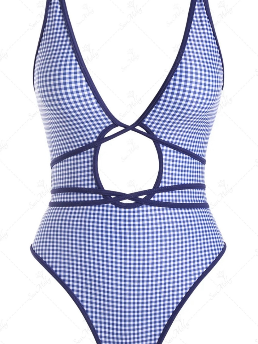 Seamolly 1950’s pin up retro vintage gingham cut out deep v backless swimsuit
